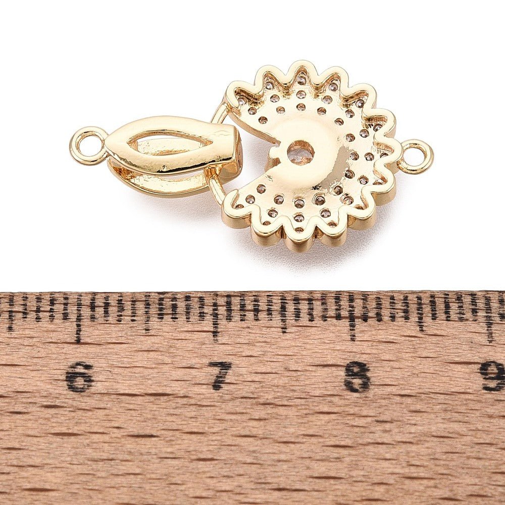 Blomster Foldelås Med Zirkonia – 18K Forgyldt Messing (27mm) - Uniq Perler - 120955