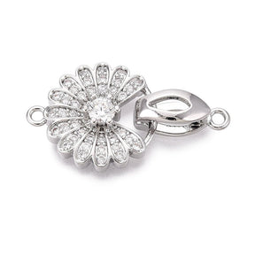 Blomster Foldelås Med Zirkonia – Platinbelagt Messing (27mm) - Uniq Perler - 121501