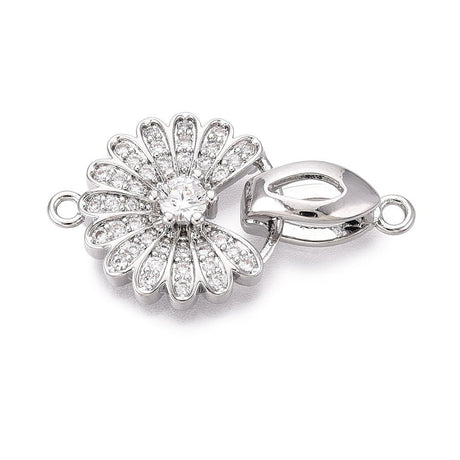 Blomster Foldelås Med Zirkonia – Platinbelagt Messing (27mm) - Uniq Perler - 121501