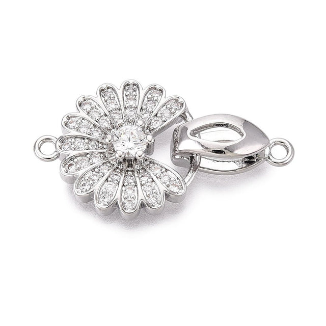 Blomster Foldelås Med Zirkonia – Platinbelagt Messing (27mm) - Uniq Perler - 121501
