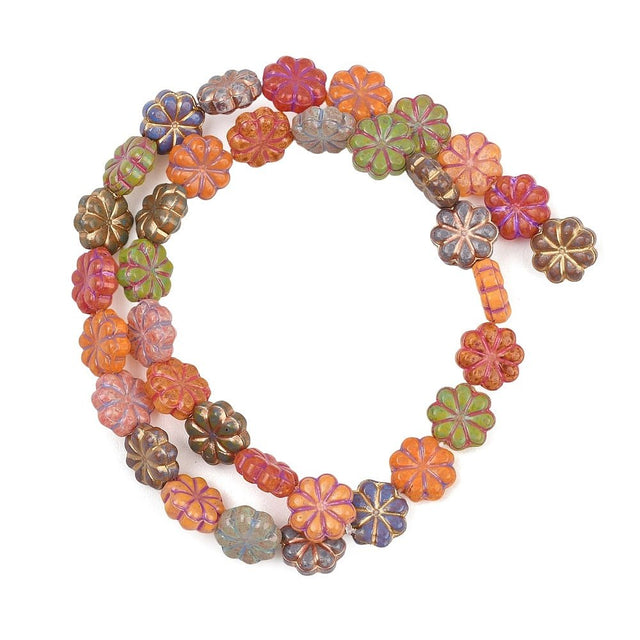 Blomster Glasperler – Farve Mix, 18K Forgyldt Detalje (10~10,5x4~4,3mm) - Uniq Perler - 122397