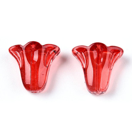 Blomster Glasperler - Rød (10x11x5,5mm) 10 Stk - Uniq Perler - 115878