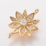 Blomster Mellemled Med Klare Zirkonia Sten, Forgyldt, (20x14mm) - Uniq Perler - 111280