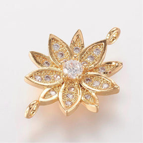 Flowers Intermediate With Clear Zirconia Stones, Gold-plated, (20x14mm) - Uniq Perler - 111280