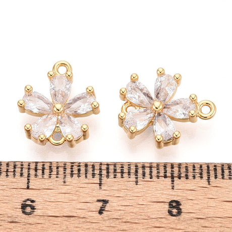 Blomster Mellomledd med kubiske Zirkonia – Langvarig 18K Forgylt messing (13,3x11,4mm)