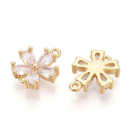 Blomster Mellomledd med kubiske Zirkonia – Langvarig 18K Forgylt messing (13,3x11,4mm)