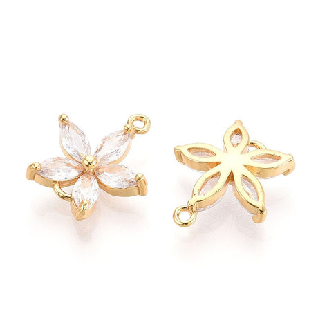 Blomster Mellemled Med Zirkonia – 18K Langtidsholdbar Forgyldt Messing (15,3x14x4,8mm) 2 stk. - Uniq Perler - 123947