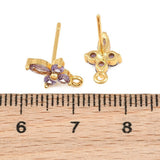 Blomster Ørestikkere Med Lilla Zirkonia – 18K Forgyldt Messing (12x7,5mm) - Uniq Perler - 125765