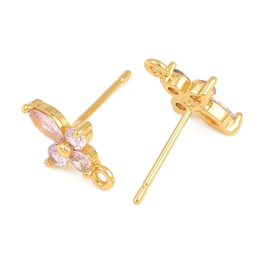 Blomster Ørestikkere Med Pink Zirkonia – 18K Forgyldt Messing (12x7,5mm) - Uniq Perler - 125762