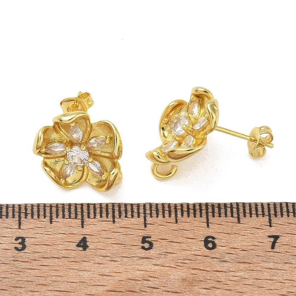 Blomster Ørestikkere Med Zirkonia – Langtidsholdbar 18K Forgyldt Messing (15,5x14,5mm) - Uniq Perler - 125772