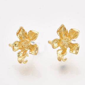 Blomster Ørestifter, 18K Forgylt, (17x16mm) - Uniq Perler - 114374