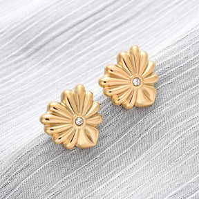 Blomster Ørestikkere – 18K Forgyldt Stål Med Zirkonia Sten (15,5x15,5mm) - Uniq Perler - 117504