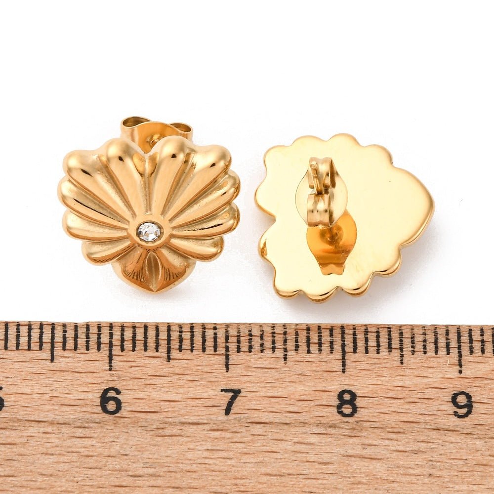 Blomster Ørestikkere – 18K Forgyldt Stål Med Zirkonia Sten (15,5x15,5mm) - Uniq Perler - 117504