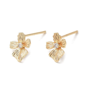 Flowers Ear studs With Clear Zirconia Stones, 18K Gold-plated, (9x7.8mm) - Uniq Perler - 1111490227