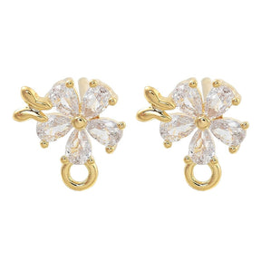 Flowers Ear studs With Clear Zirconia Stones, 18K Gold-plated, (9x8.5mm) - Uniq Perler - 020844