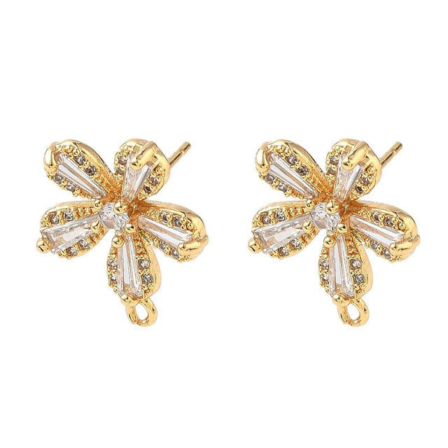 Flowers Ear studs with Zirconia stones - 18K Gold Plated (16.5x14.5mm) - Uniq Perler - 