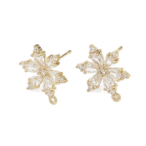 Blumen Ohrstecker - Zirkonia Steine, langlebige Vergoldung (18x14mm) - Uniq Perler - 117322