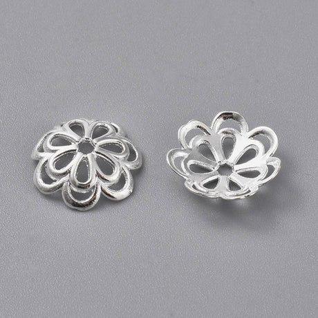 Blomster Perlehatte – Sølvbelagt Messing (14x4mm) 25 stk. - Uniq Perler - 124043