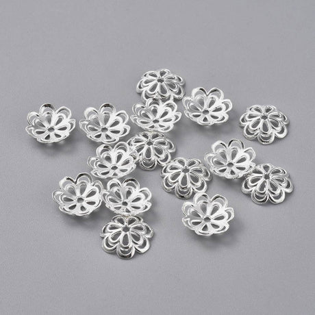 Blomster Perlehatte – Sølvbelagt Messing (14x4mm) 25 stk. - Uniq Perler - 124043