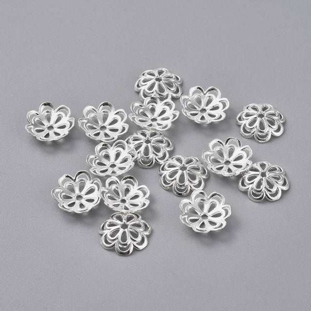 Blomster Perlehatte – Sølvbelagt Messing (14x4mm) 25 stk. - Uniq Perler - 124043