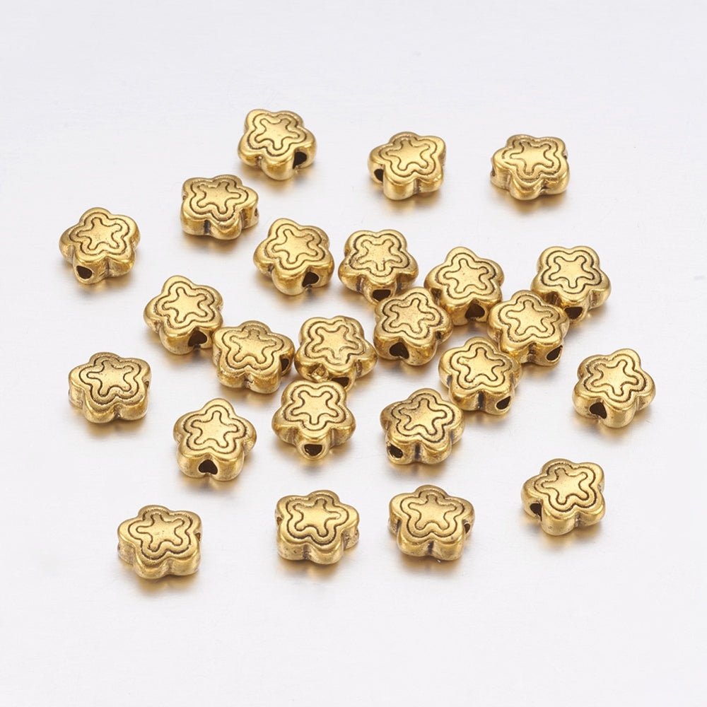 Flower Beads – Antique, 18K Gold-plated (7x7x2.5mm), 50 pcs. - Uniq Perler - 