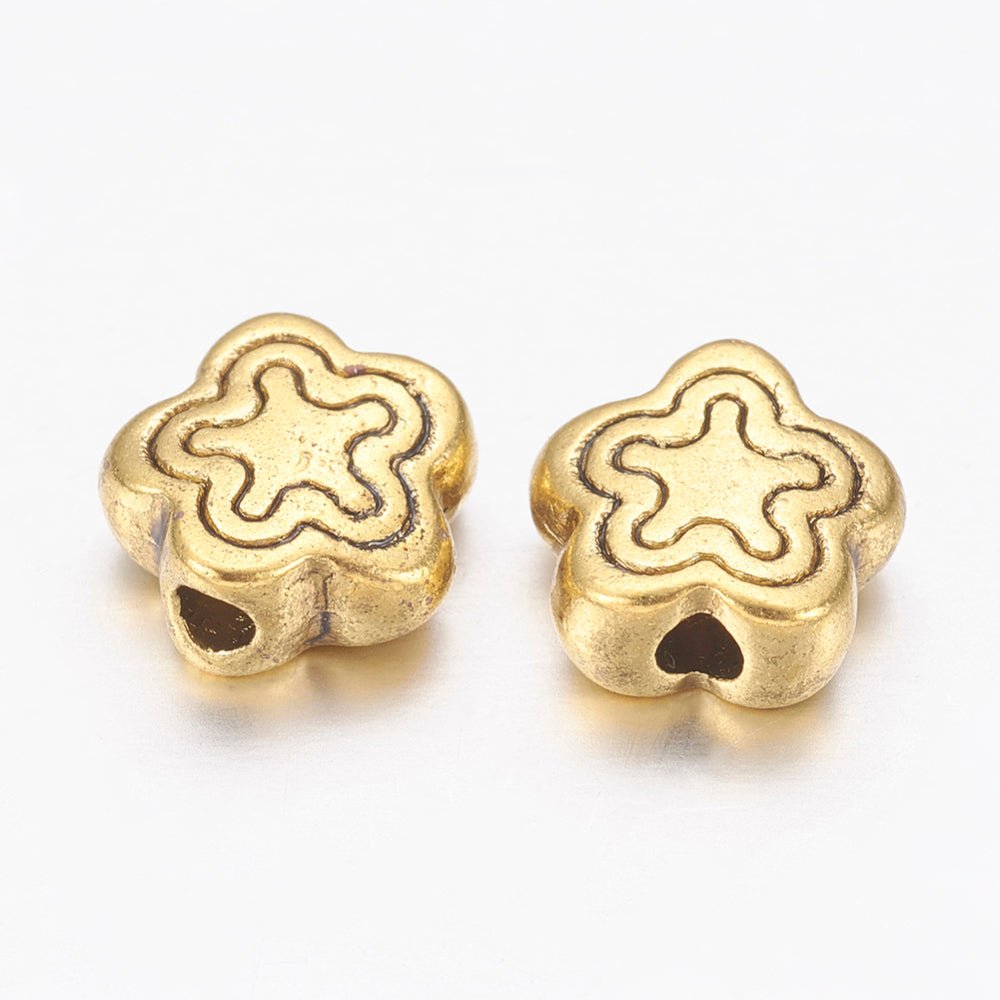 Flower Beads – Antique, 18K Gold-plated (7x7x2.5mm), 50 pcs. - Uniq Perler - 