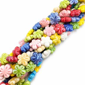 Blomster Porcelænsperler – Blank Glaseret, Farve Mix (17,5x17x8,5mm) - Uniq Perler - 122804