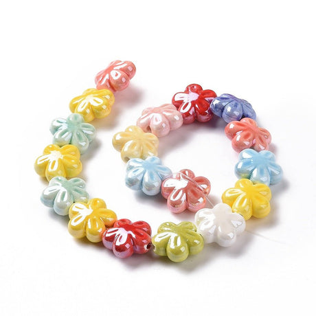 Blomster Porcelænsperler – Blank Glaseret, Farve Mix (17,5x17x8,5mm) - Uniq Perler - 122804