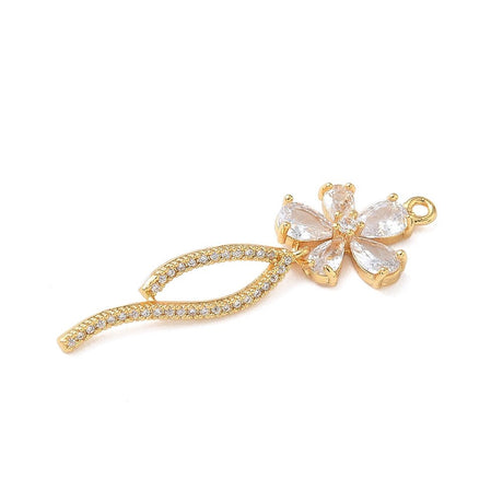 Blomster Vedhæng – 18K Forgyldt med Zirkonia (41x12.5x4mm) - Uniq Perler - 