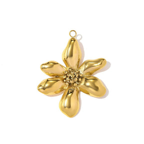 Blumen Anhänger aus wasserdichtem Vergoldet Stahl – (33x26mm, 1 Stück) - Uniq Perler - 117425