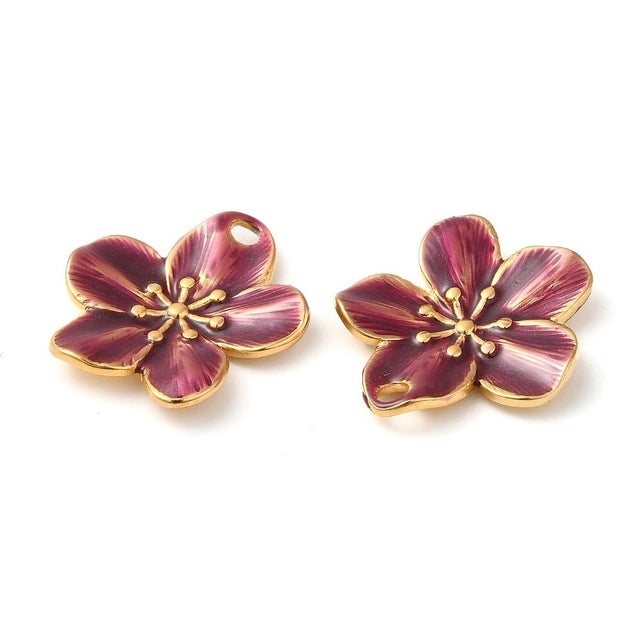 Blomster Vedhæng Med Emalje – 18K Forgyldt Stål, Brun (24,5x22,5x2,5mm) - Uniq Perler - 122879