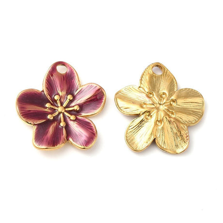 Blomster Vedhæng Med Emalje – 18K Forgyldt Stål, Brun (24,5x22,5x2,5mm) - Uniq Perler - 122879