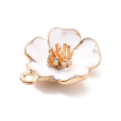 Blomster Vedhæng Med Hvid Emalje, 23x19mm, 4 stk. - Uniq Perler - 111828