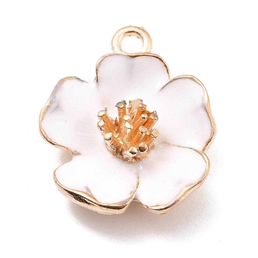 Blomster Vedhæng Med Hvid Emalje, 23x19mm, 4 stk. - Uniq Perler - 111828