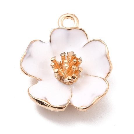 Blomster Vedhæng Med Hvid Emalje, 23x19mm, 4 stk. - Uniq Perler - 111828