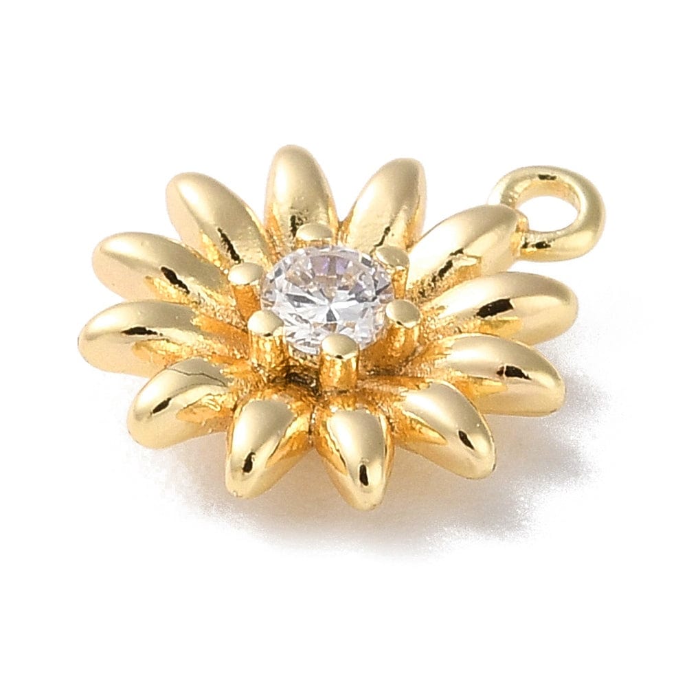 Blomster Vedhæng Med Klar Zirkonia Sten, 18K Forgyldt, 11x9,5mm - Uniq Perler - 112265