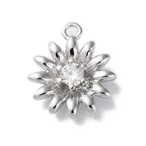 Flower Pendant With Clear Zirconia Stone, Platinum Plated, (11x9.5mm) - Uniq Perler - 112266