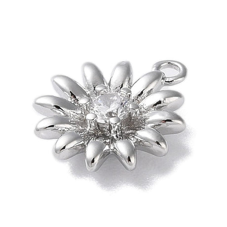 Blomster Vedhæng Med Klar Zirkonia Sten, Platin Belagt, (11x9,5mm) - Uniq Perler - 112266