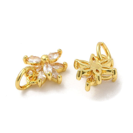 Blomster Vedhæng Med Klare Zirkonia Sten, Langtidsholdbar Forgyldt, (11x10,5mm) - Uniq Perler - 111733