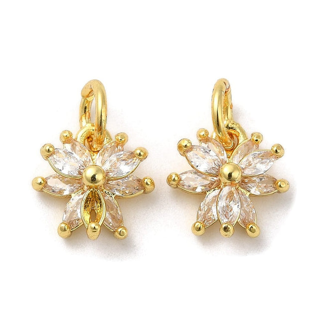 Blomster Vedhæng Med Klare Zirkonia Sten, Langtidsholdbar Forgyldt, (11x10,5mm) - Uniq Perler - 111733