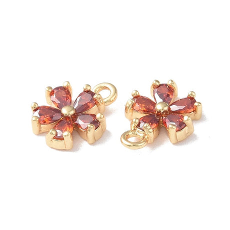 Blomster Vedhæng Med Rød/Orange Zirkonia Sten, 18K Forgyldt, 10x7,5mm - Uniq Perler - 111736