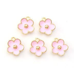 Blomster Vedhæng Med Rosa Emalje, Forgyldt, 6 Stk - Uniq Perler - 111842