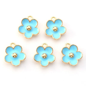 Flower Pendant With Turquoise Enamel, Gold-plated, (6 pcs) - Uniq Perler - 111843