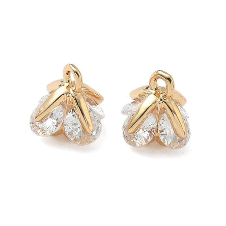 Blomster Vedhæng Med Zirkonia, 18K Forgyldt Messing (8,5mm) 4 stk. - Uniq Perler - 115695