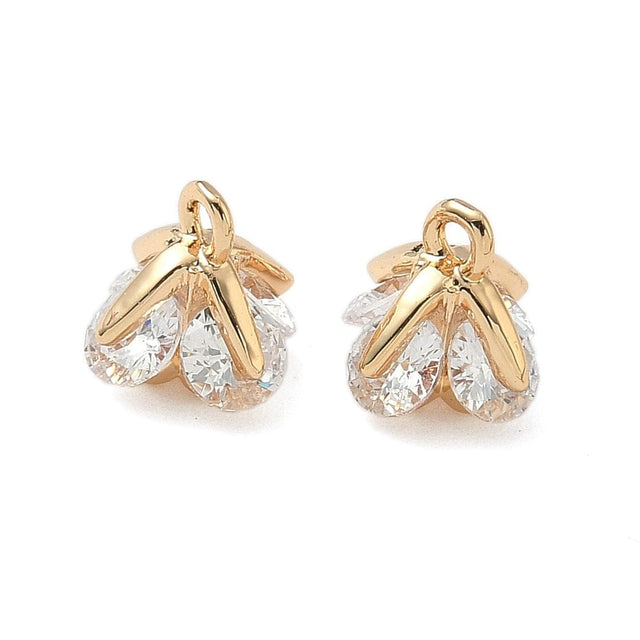 Blomster Vedhæng Med Zirkonia, 18K Forgyldt Messing (8,5mm) 4 stk. - Uniq Perler - 115695