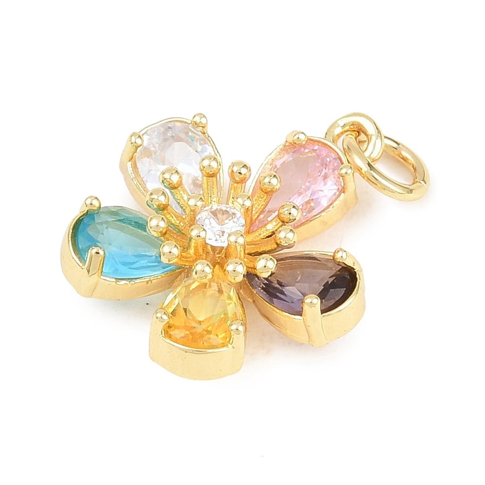 Blomster Vedhæng Med Zirkonia – 18K Forgyldt Messing, Farve Mix (17,5x16mm) - Uniq Perler - 120938