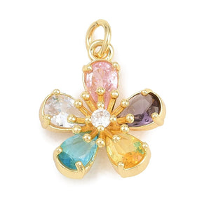 Blomster Vedhæng Med Zirkonia – 18K Forgyldt Messing, Farve Mix (17,5x16mm) - Uniq Perler - 120938