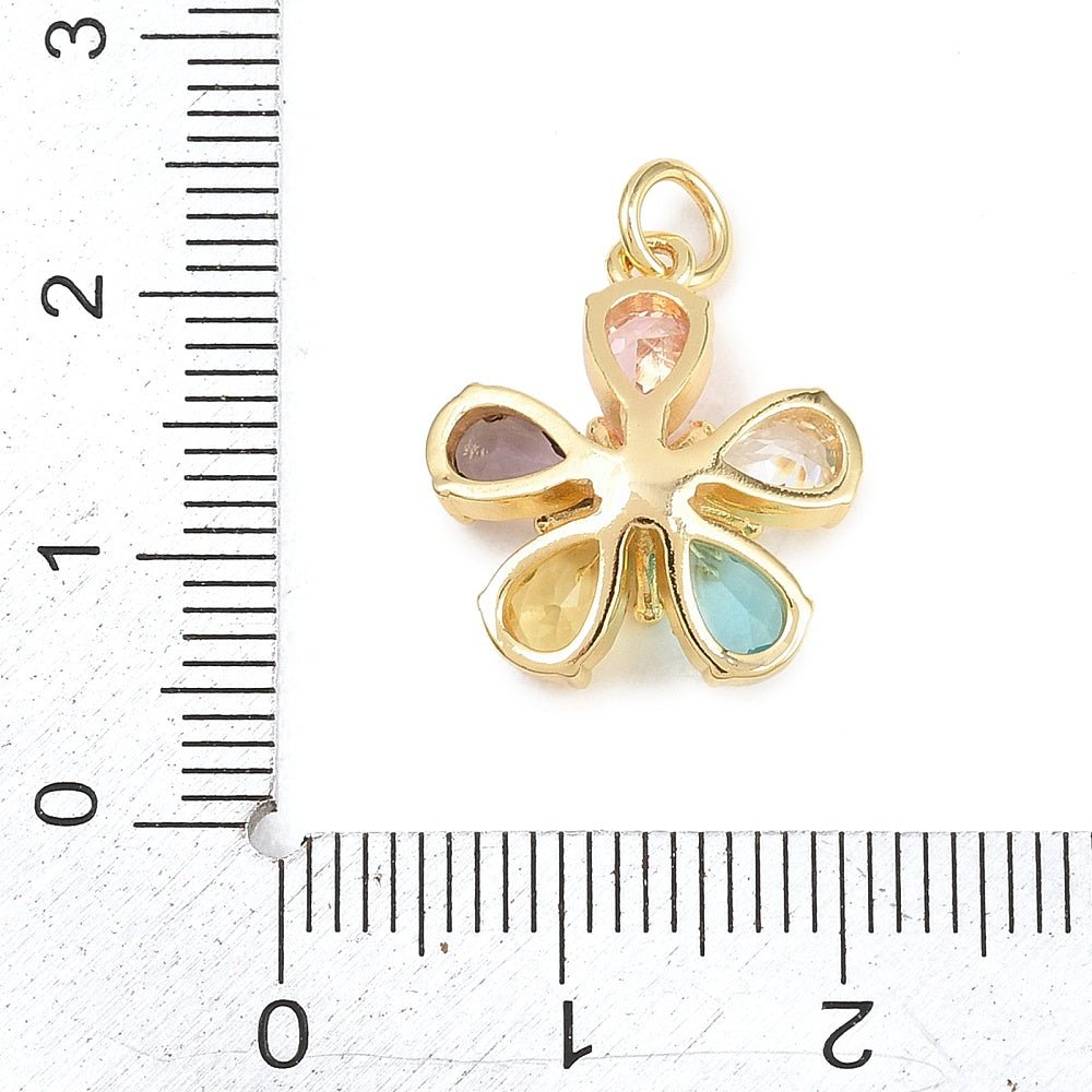 Blomster Vedhæng Med Zirkonia – 18K Forgyldt Messing, Farve Mix (17,5x16mm) - Uniq Perler - 120938