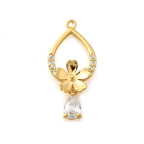 Flower Pendant With Zirconia – 18K Long-Lasting Gold Plated (14x30mm) - Uniq Perler - 115270