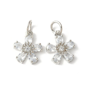 Blumen Anhänger Mit Zirkonia, Vergoldet, 12,5x14,5mm - Uniq Perler - 114714